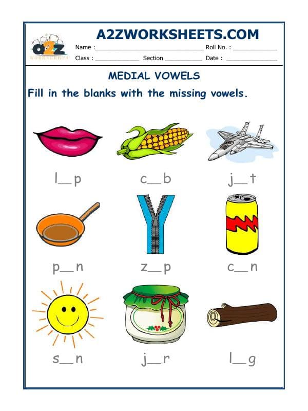 A2ZWorksheets:English-Grammar-Medial Vowels - 01