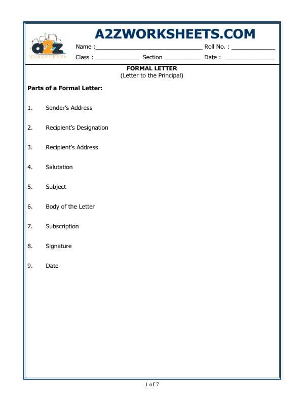 A2ZWorksheets:English-Writing-Formal Letter