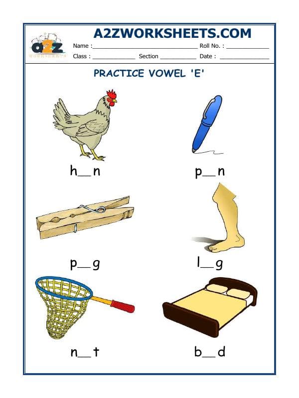 A2ZWorksheets:English-Grammar-Vowel E