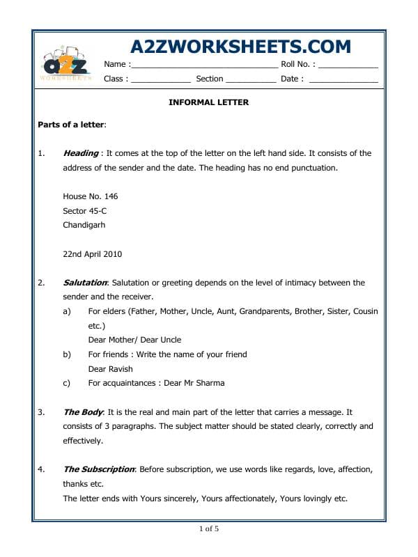 A2ZWorksheets:English-Writing-Informal Letter