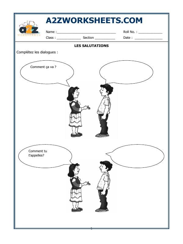 A2ZWorksheets:Language-French-French Worksheet-Les Salutations
