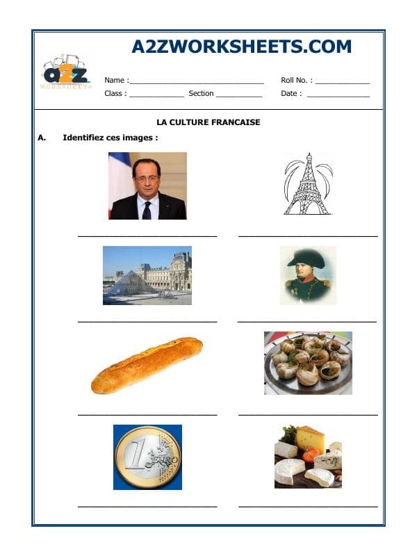 A2ZWorksheets:Language-French-French Worksheet - La Culture Francaise