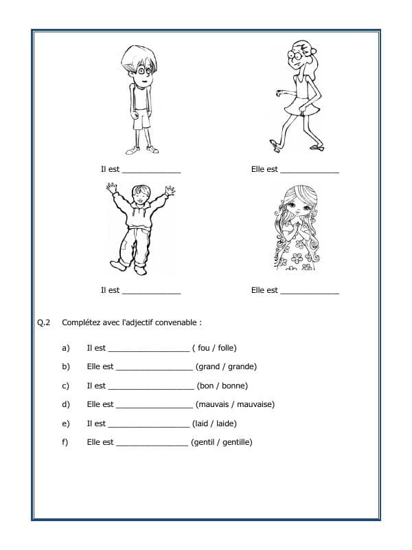 A2ZWorksheets:Language-French-French Worksheet - Les Adjectifs
