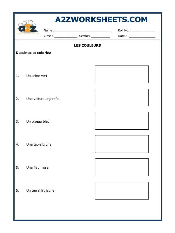 A2ZWorksheets:Language-French-French Worksheet - Les Couleurs