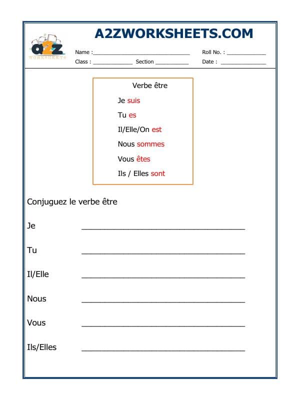 A2ZWorksheets:Language-French-French Worksheet - Verbe Être