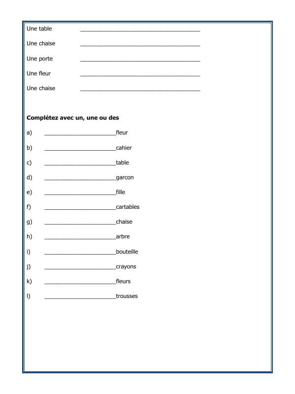 A2ZWorksheets:Language-French-French Worksheet - Les Articles Indéfinis