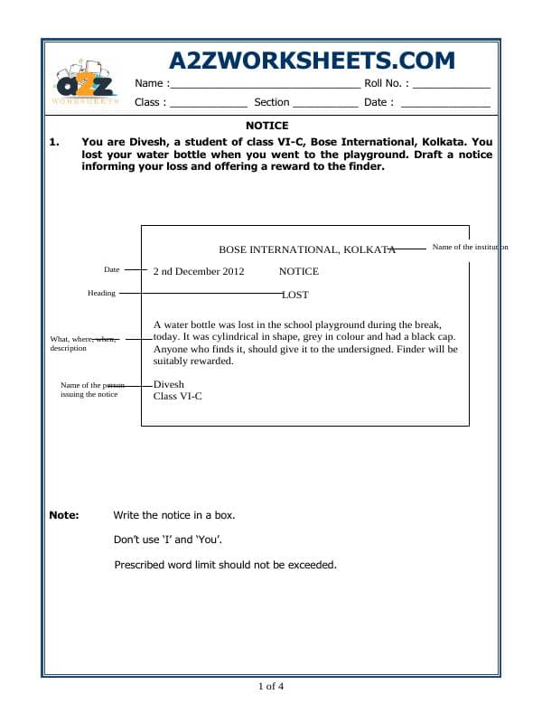 A2ZWorksheets:English-Writing-Notice Writing