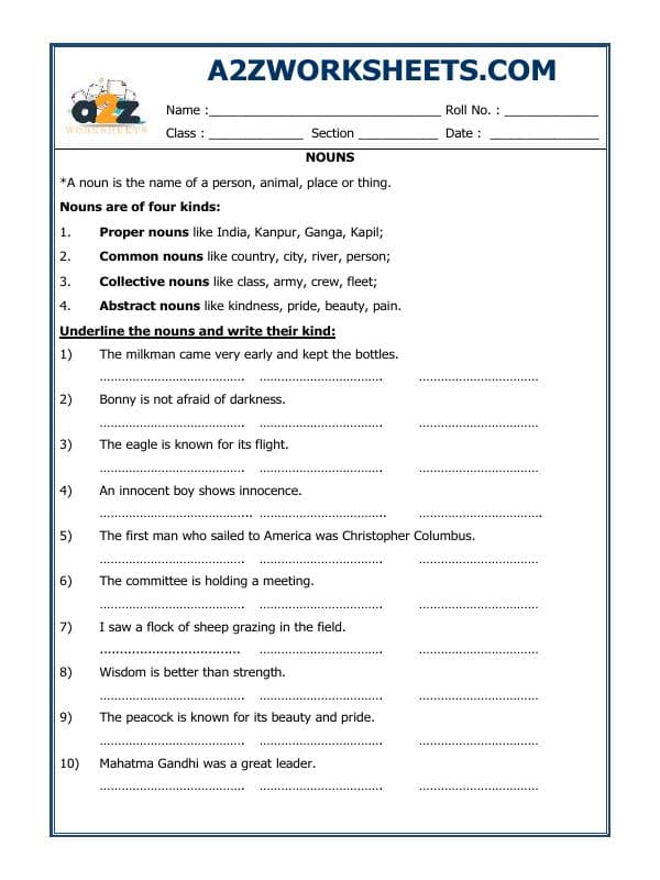 A2ZWorksheets:English-Grammar-Nouns