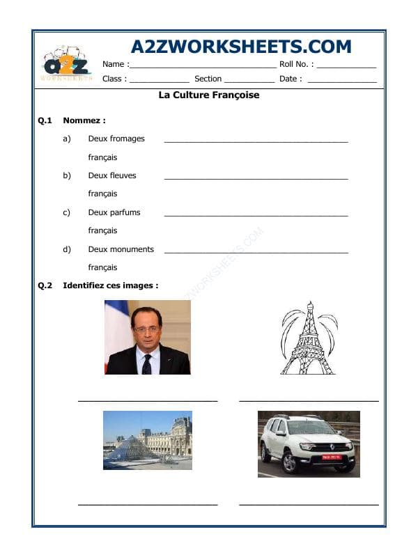 A2ZWorksheets:Language-French-French Worksheet - La Culture Française