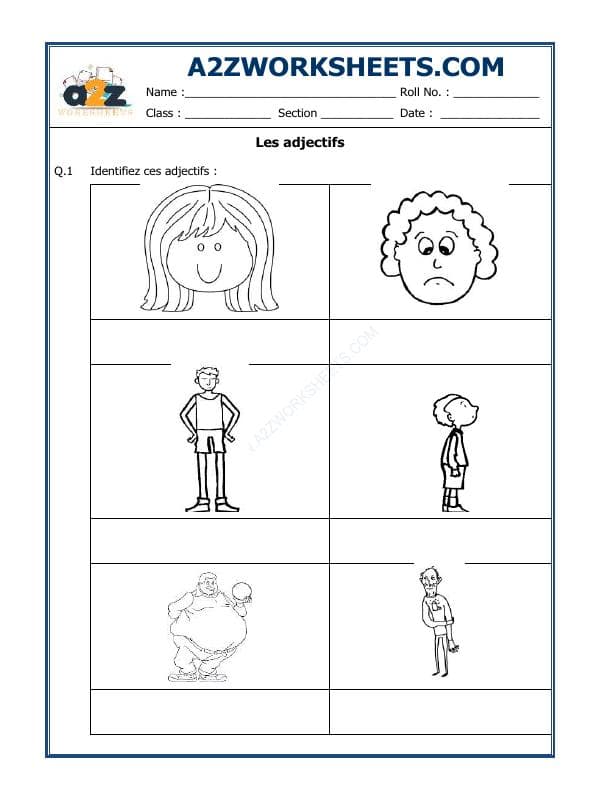 A2ZWorksheets:Language-French-French Worksheet - Les Adjectifs