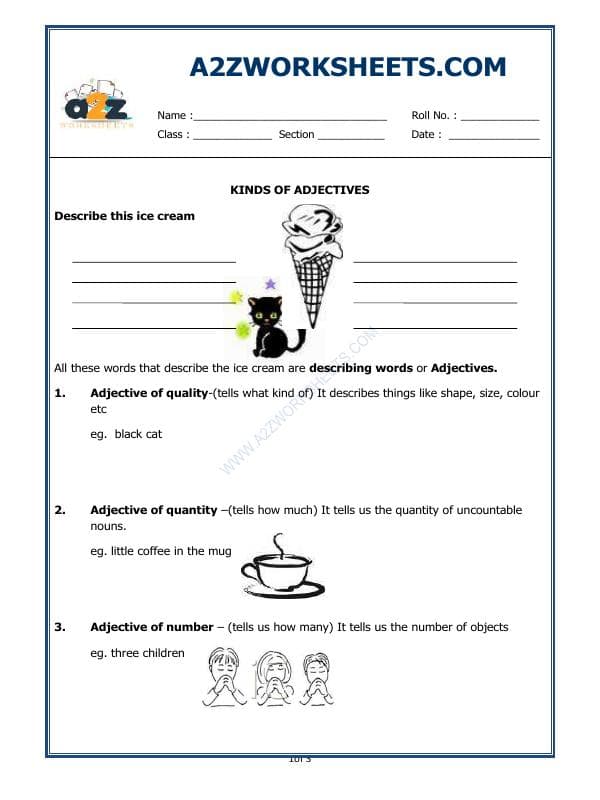 A2ZWorksheets:English-Grammar-Kinds Of Adjectives