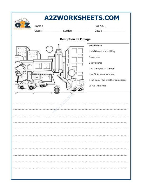 A2ZWorksheets:Language-French-French Worksheet - Decription De L’Image