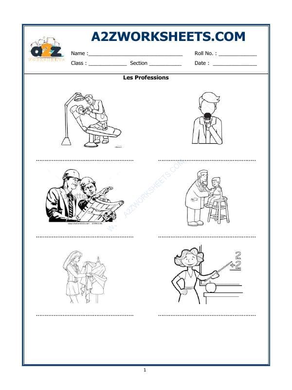 A2ZWorksheets:Language-French-French Worksheet - Les Professions