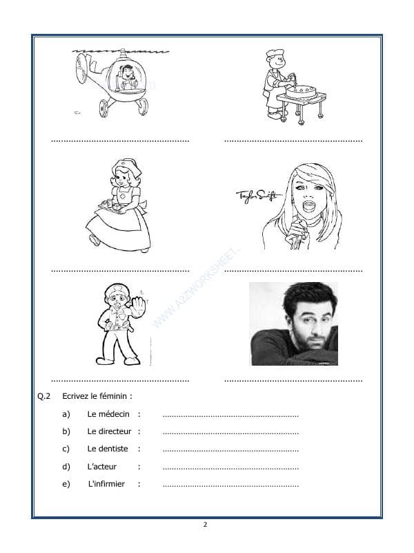 A2ZWorksheets:Language-French-French Worksheet - Les Professions