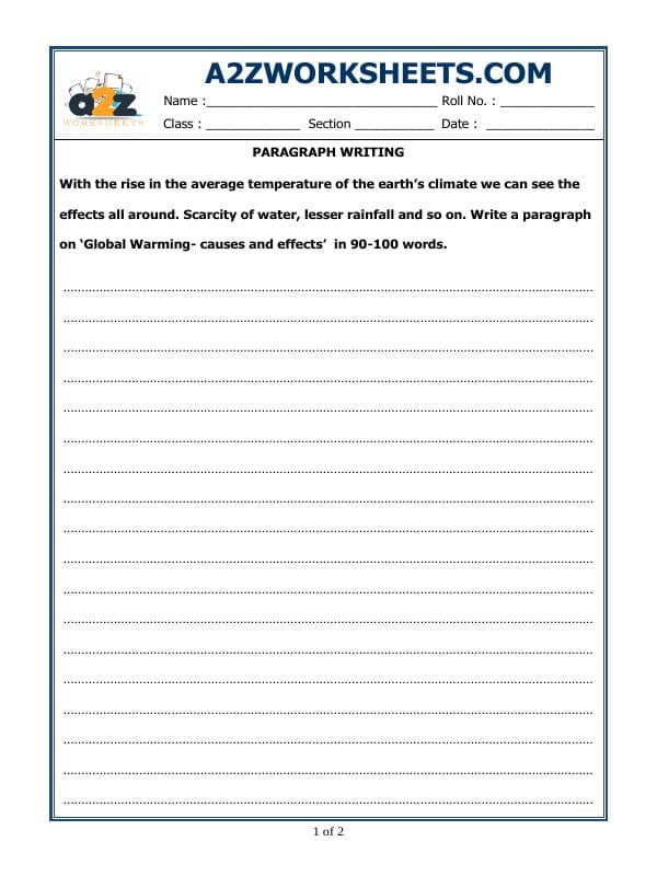 A2ZWorksheets:English-Writing-Paragraph Writing