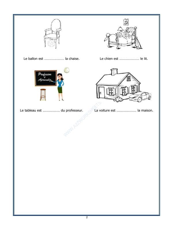 A2ZWorksheets:Language-French-French Worksheet - Les Prépositions