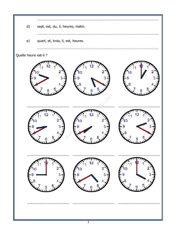 A2ZWorksheets:Language-French-French Worksheet - Dites L’Heure-Quelle Heure Est-Il