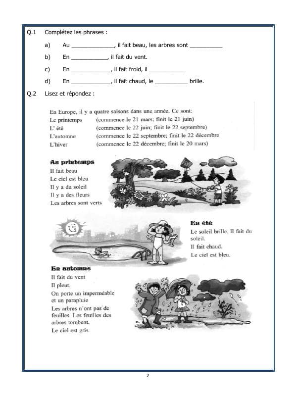A2ZWorksheets:Language-French-French Worksheet - Les Saisons