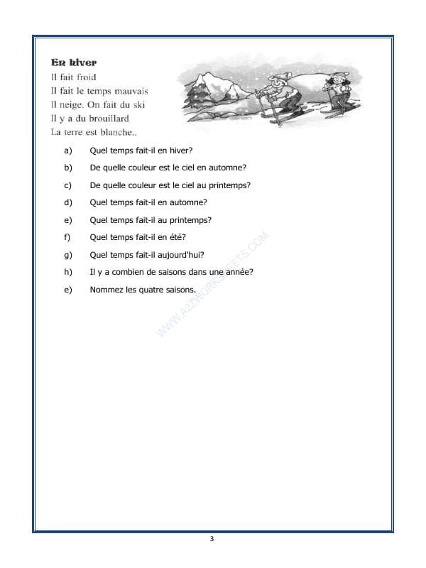 A2ZWorksheets:Language-French-French Worksheet - Les Saisons