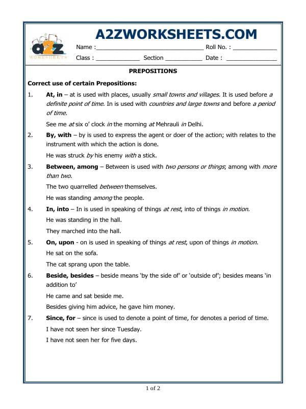 A2ZWorksheets:English-Grammar-Prepositions