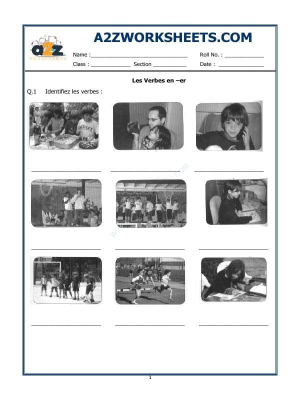 A2ZWorksheets:Language-French-French Worksheet - Les Verbes En –Er