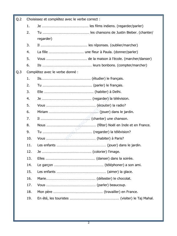 A2ZWorksheets:Language-French-French Worksheet - Les Verbes En –Er