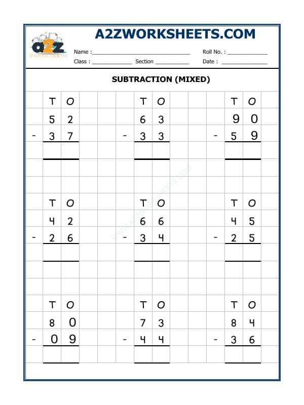 Subtraction Worksheet (Mixed)-01