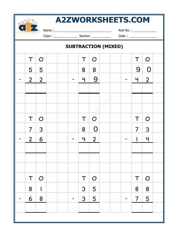 A2ZWorksheets:Maths-Subtraction-Subtraction Worksheet (Mixed)-03