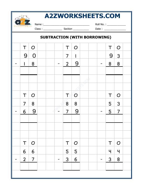 A2ZWorksheets:Maths-Subtraction-Subtraction Worksheet (With Borrowing)-03