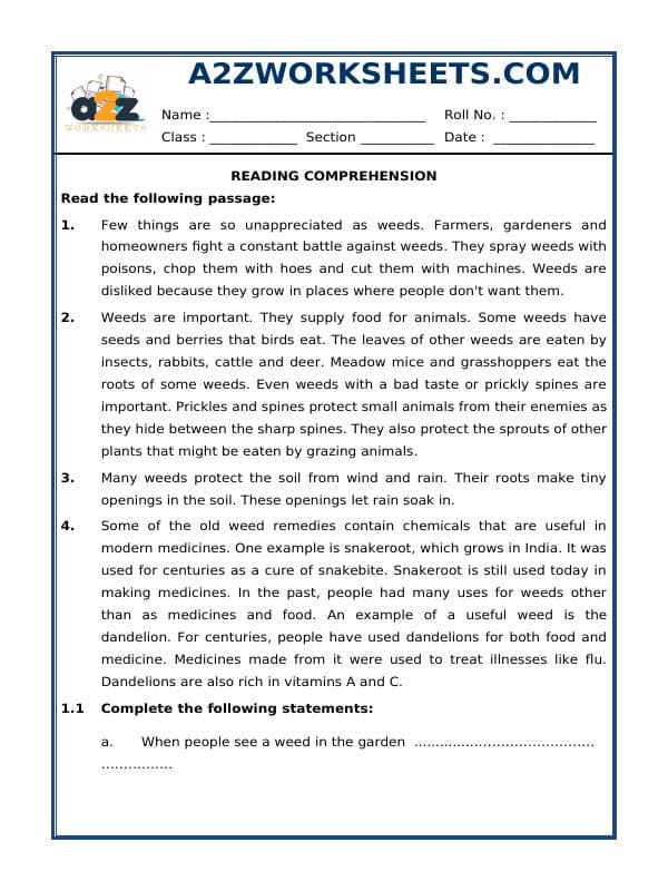 A2ZWorksheets:English-Reading-Comprehension Passage-04