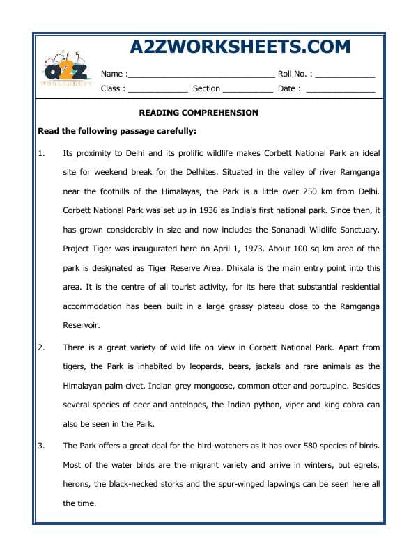 A2ZWorksheets:English-Reading-Comprehension Passage-05