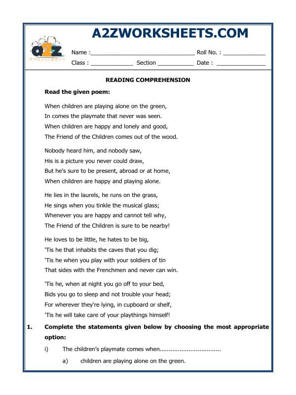 A2ZWorksheets:English-Reading-Comprehension Passage-06