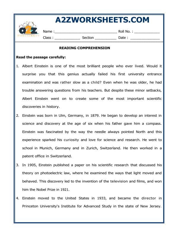 A2ZWorksheets:English-Reading-Comprehension Passage-07