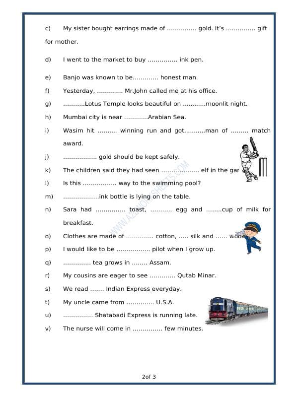 A2ZWorksheets:English-Grammar-Omission Of Articles