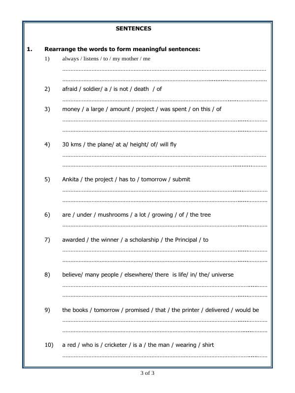 A2ZWorksheets:English-Grammar-Sentences