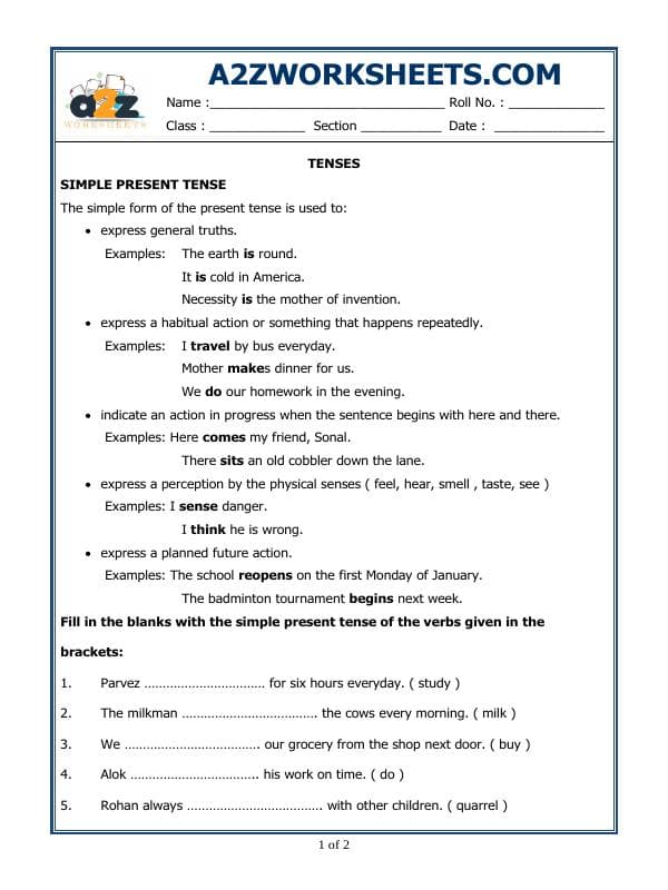 A2ZWorksheets:English-Grammar-Tenses