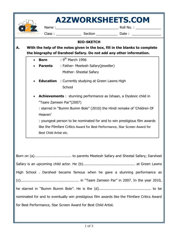 A2ZWorksheets:English-Writing-Bio-Sketch