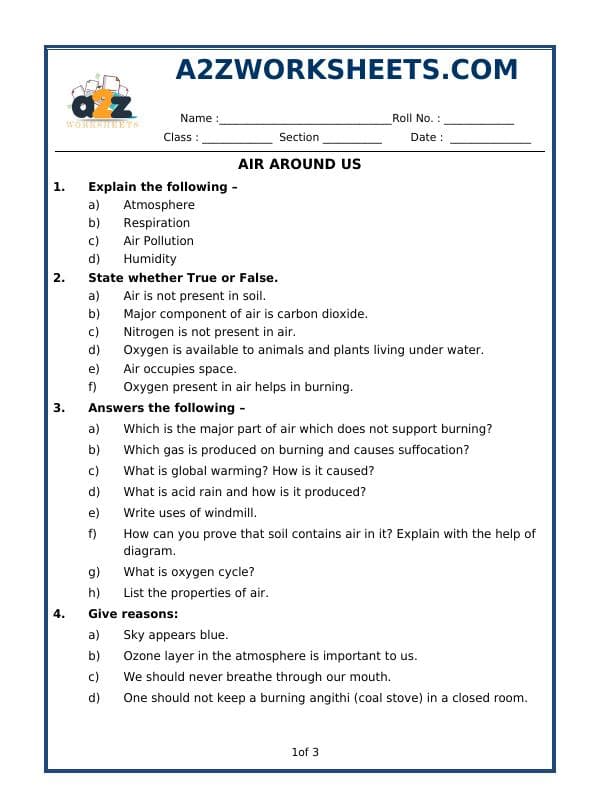 A2ZWorksheets:Science-Basic Necessities-Air Around Us