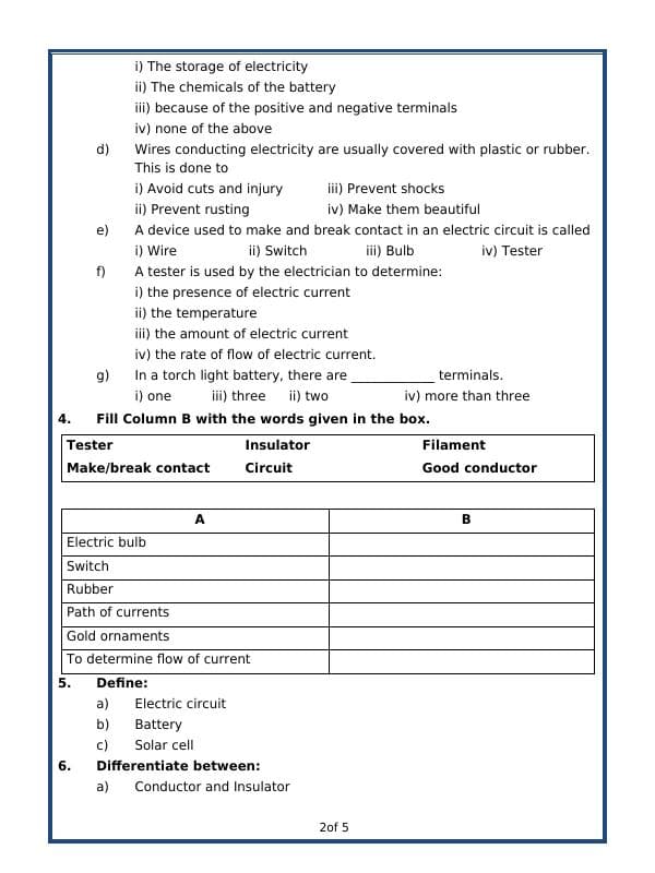 A2ZWorksheets:Science-Basic Necessities-Electricity And Current