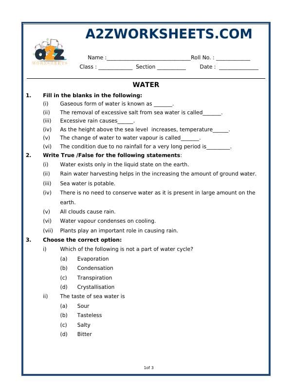 A2ZWorksheets:Science-Basic Necessities-Water