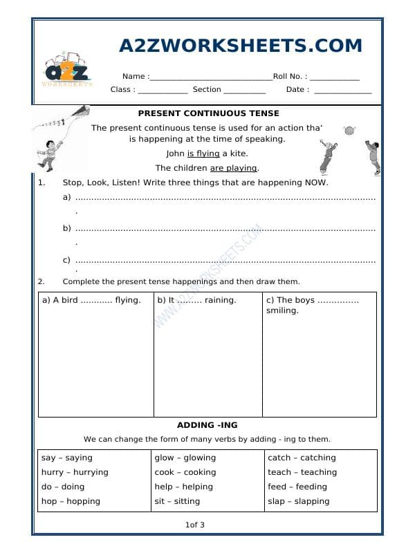 A2ZWorksheets:English-Grammar-Present Continuous Tense