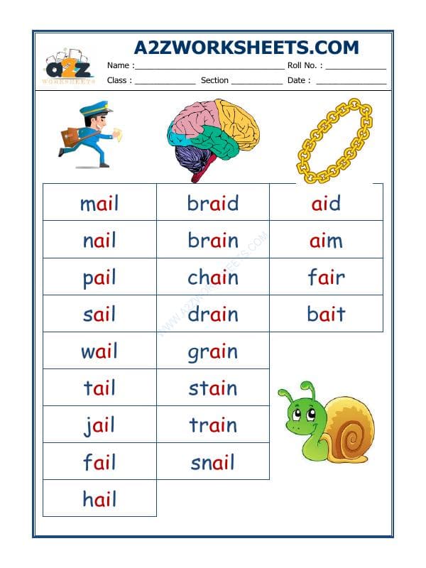 A2ZWorksheets:English-Reading-English Phonics Sounds - 'Ai' Sound Words