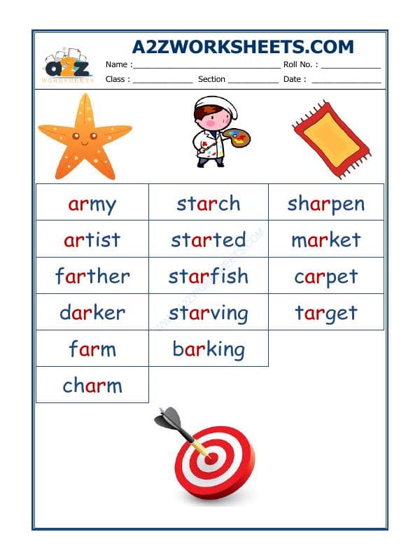 A2ZWorksheets:English-Reading-English Phonics Sounds - 'Ar' Sound Words