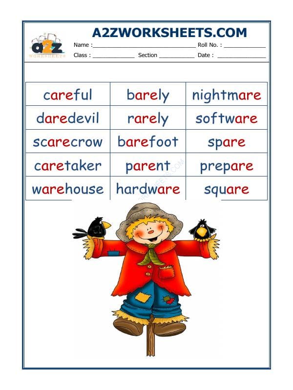 A2ZWorksheets:English-Reading-English Phonics Sounds - 'Are' Sound Words-02