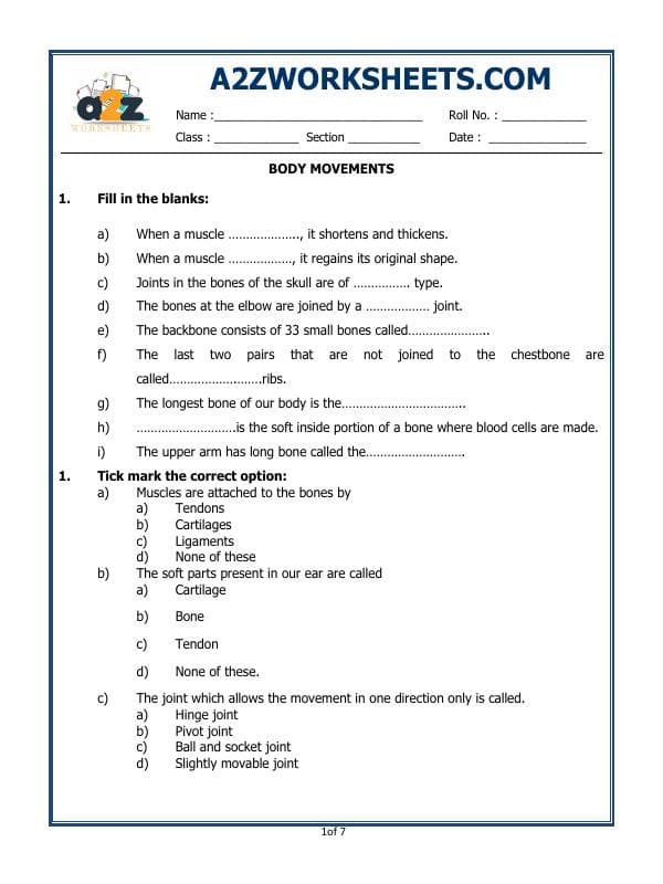 A2ZWorksheets:Science-Humans-Body Movements