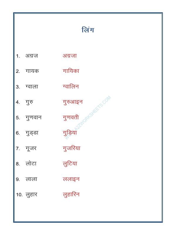 A2ZWorksheets:Language-Hindi-Hindi Grammar- Ling Badlo (Gender)-12