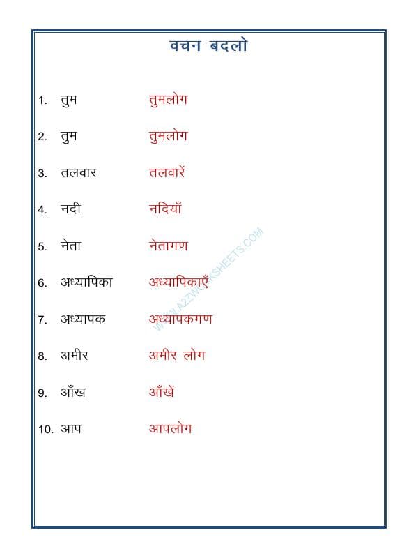 A2ZWorksheets:Language-Hindi-Hindi Grammar- Vachan Badlo (Singular Plural)-07