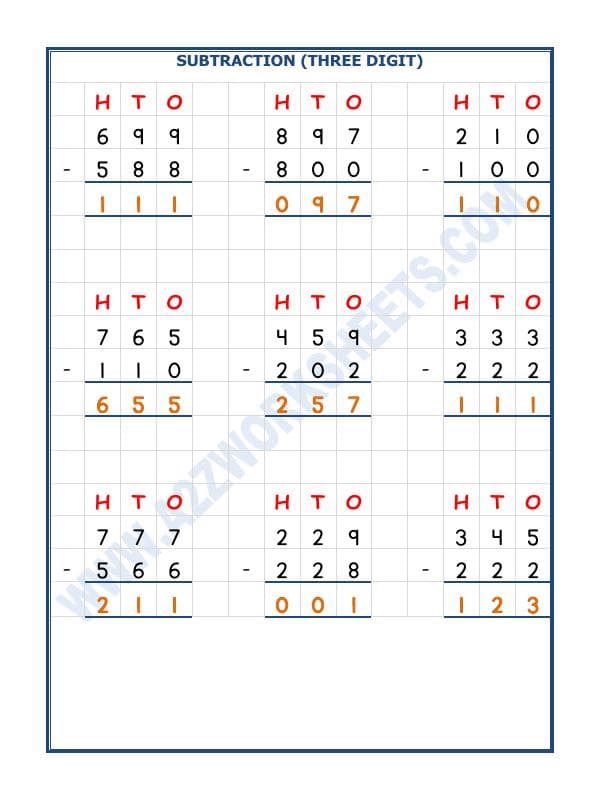 A2ZWorksheets:Maths-Subtraction-Subtraction - 3 Digit Subtraction-03