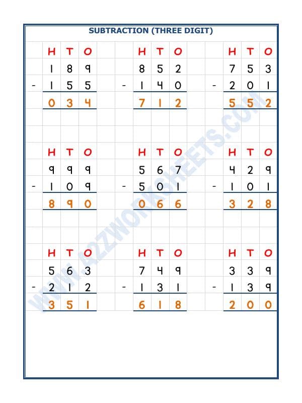 A2ZWorksheets:Maths-Subtraction-Subtraction - 3 Digit Subtraction-04