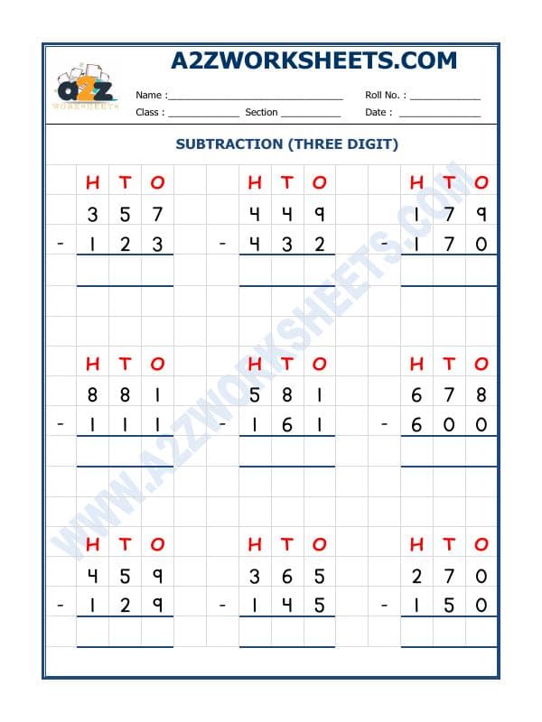 A2ZWorksheets:Maths-Subtraction-Subtraction - 3 Digit Subtraction-05